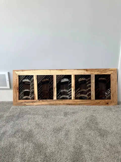Custom feather art build by All Feathers Taxidermy, a one-of-a-kind framed feather composition